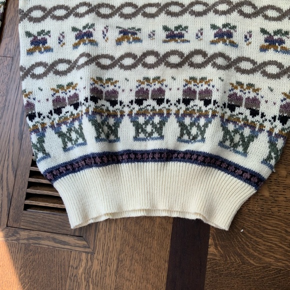 Vintage 80’S CLARISSA BELLINI Wool Ivory Knit Patterned Sweater Women’s SZ Small - Picture 3 of 16
